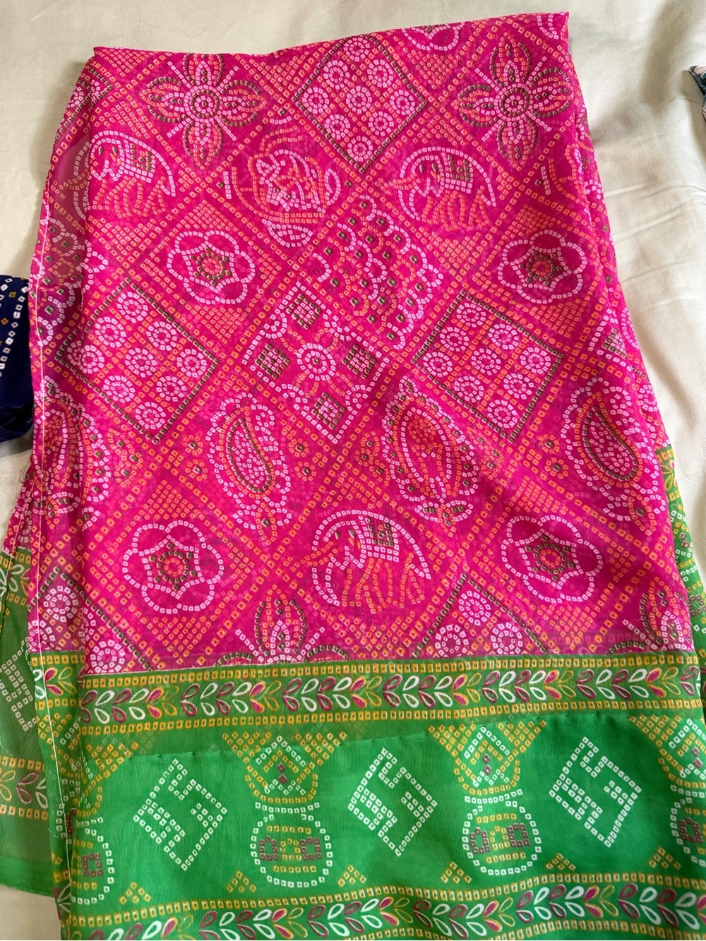 Vibrant Pink & Green Printed saree